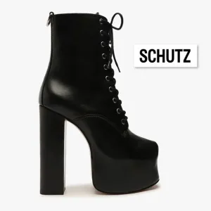 SCHUTZ Maellyn Bootie Black Lace Up Platform Boots Chunky Heel 9 Goth Edgy