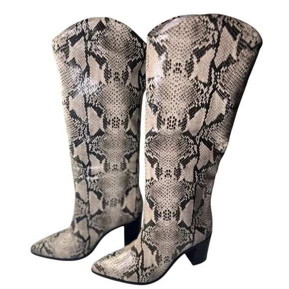 Schutz Maryana Snakeskin Pattern Knee-High Boots casual classic outdoor style