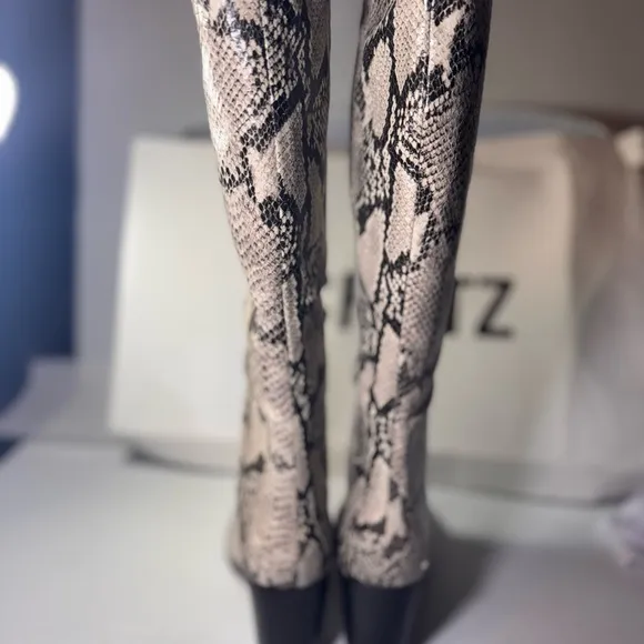 Schutz Maryana Snakeskin Pattern Knee-High Boots casual classic outdoor style