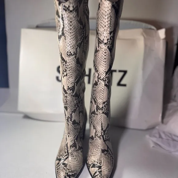 Schutz Maryana Snakeskin Pattern Knee-High Boots casual classic outdoor style