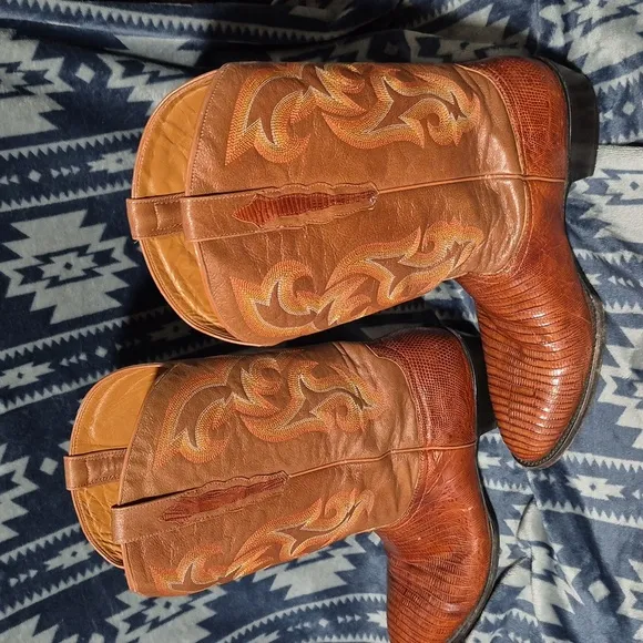 Sedona West Brown Leather Cowboy Boots Intricate stitching Sz 13EE