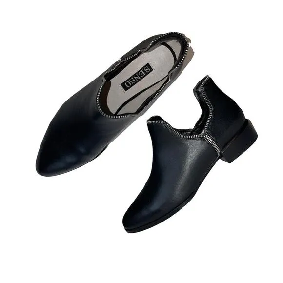 Senso Bailey VII Ebony Silver Zipper Accent Black Ankle Boots Size 37 BNWT