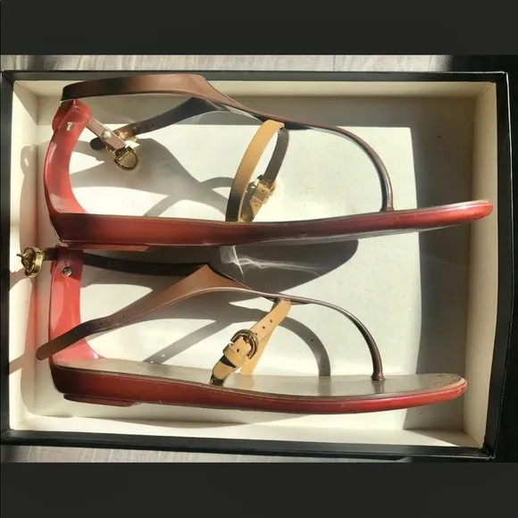 Sergio Rossi Sandals, Size 35 Leather And Red Jelly