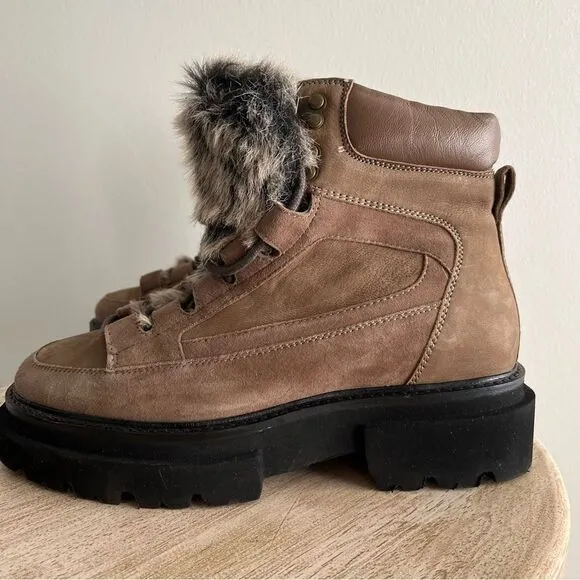 Seychelles From The Start Leather Lace Up Boots With Faux Fur Tongue NWOB