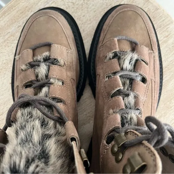 Seychelles From The Start Leather Lace Up Boots With Faux Fur Tongue NWOB