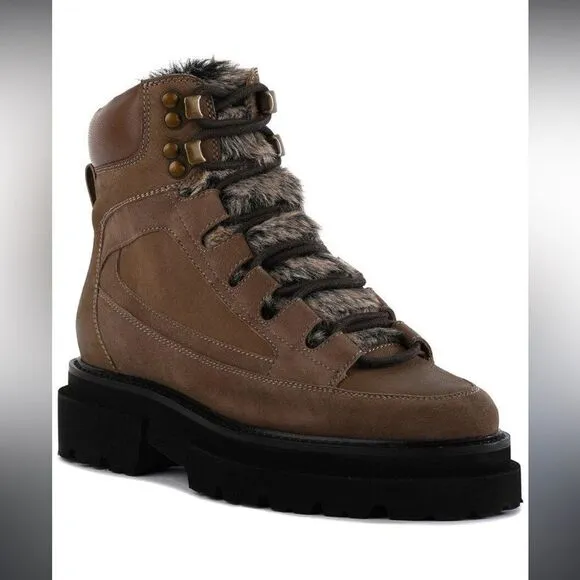 Seychelles From The Start Leather Lace Up Boots With Faux Fur Tongue NWOB
