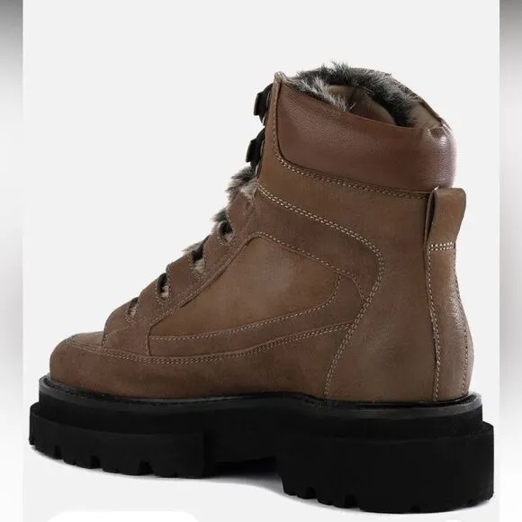 Seychelles From The Start Leather Lace Up Boots With Faux Fur Tongue NWOB