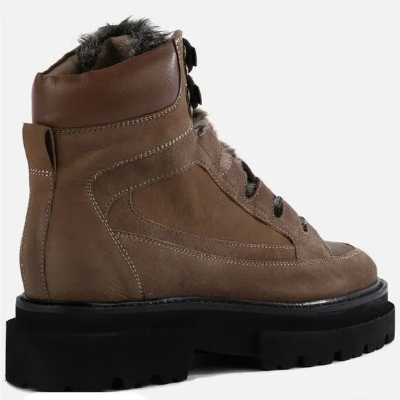 Seychelles From The Start Leather Lace Up Boots With Faux Fur Tongue NWOB