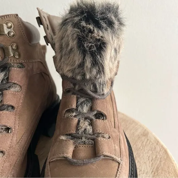 Seychelles From The Start Leather Lace Up Boots With Faux Fur Tongue NWOB
