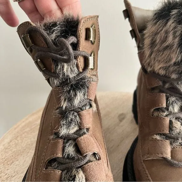 Seychelles From The Start Leather Lace Up Boots With Faux Fur Tongue NWOB