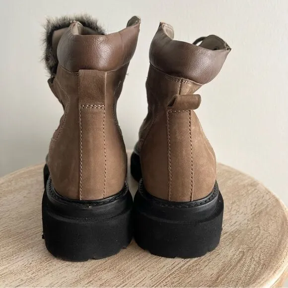 Seychelles From The Start Leather Lace Up Boots With Faux Fur Tongue NWOB
