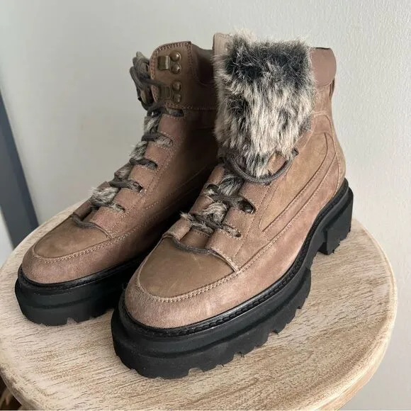 Seychelles From The Start Leather Lace Up Boots With Faux Fur Tongue NWOB