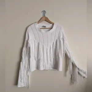 Show Me Your Mumu Medium Fringe Sweater White