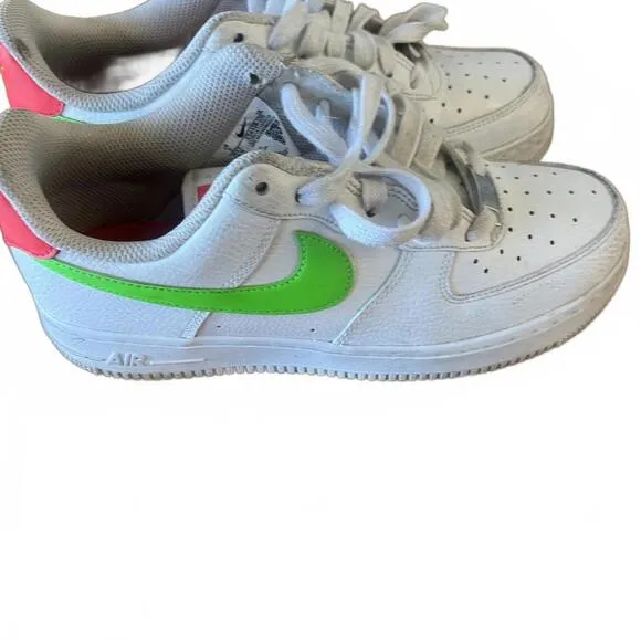 Size 7 - Women' -Nike - Air Force 1 Sneakers - White with Neon Accents