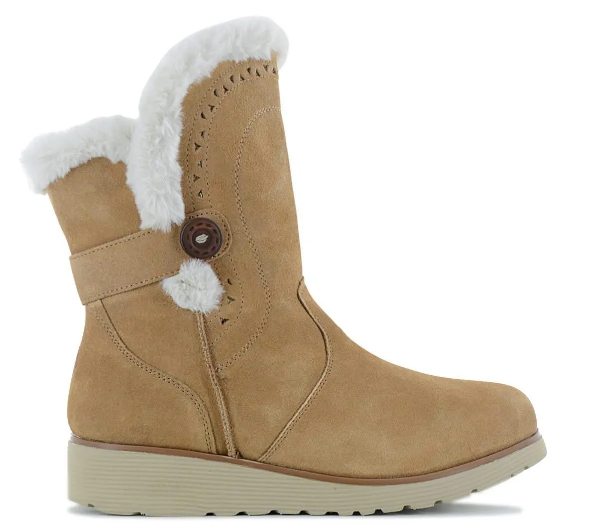 Skechers Keepsakes Wedge - Cozy Peak - Damen Winter Stiefel Gefüttert Boots Leder Braun 49811-TAN