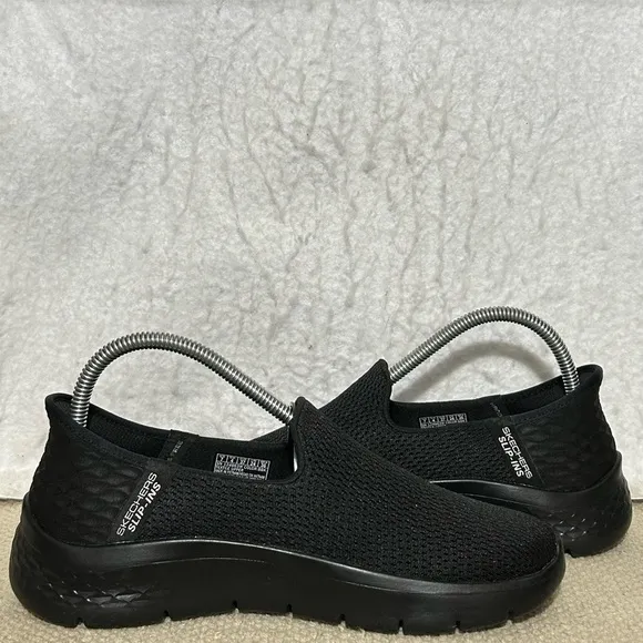 Skechers Womens Black Hands Free Slip Ins Casual Knit Slip On Sneaker Shoes SZ 7