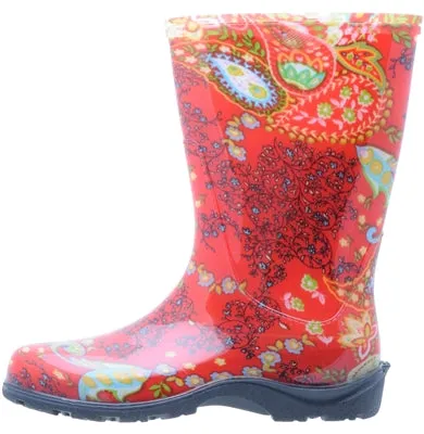 Sloggers Paisley Red Print Womens Rain and Garden Boots 5004