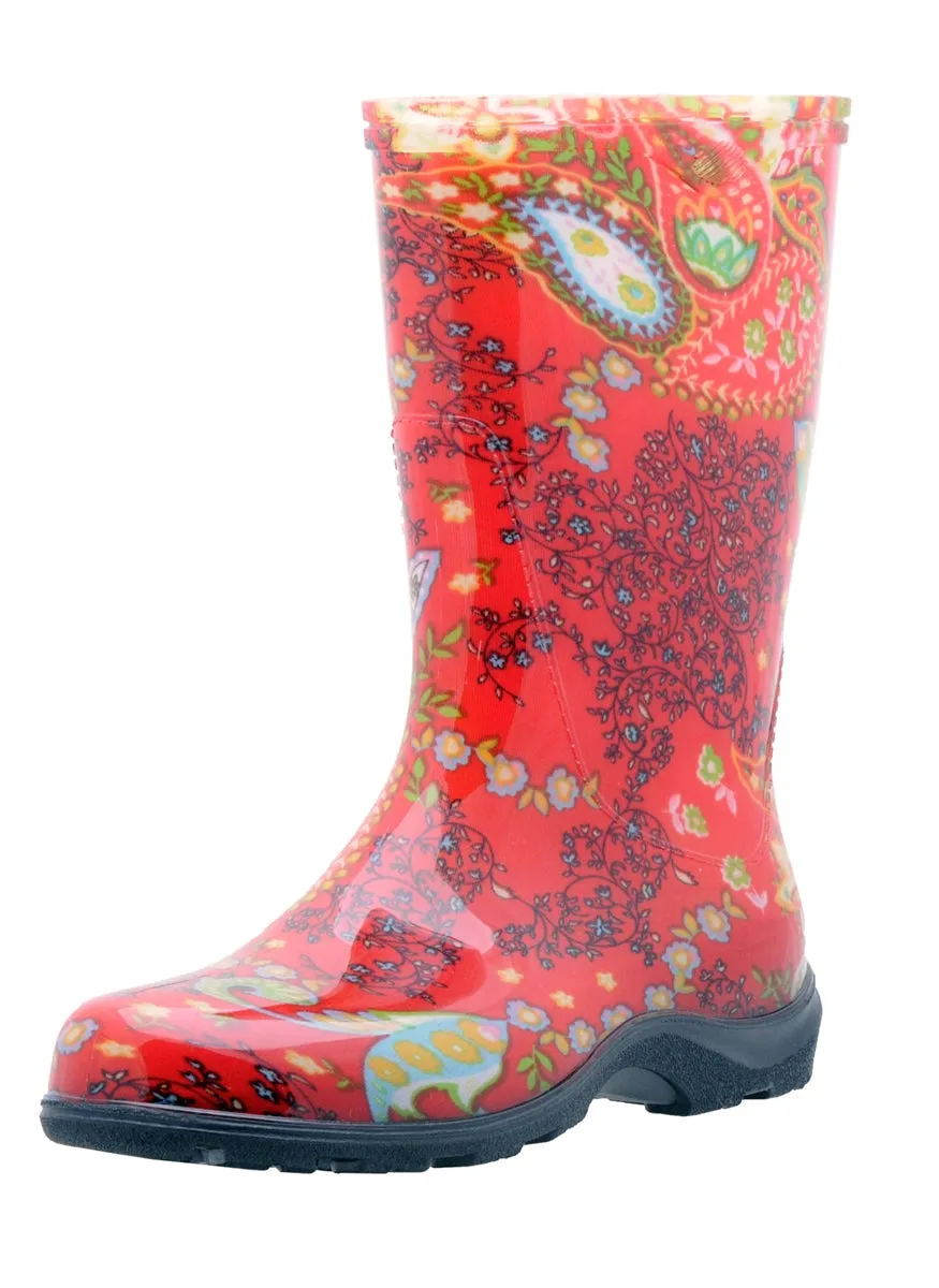 Sloggers Paisley Red Print Womens Rain and Garden Boots 5004