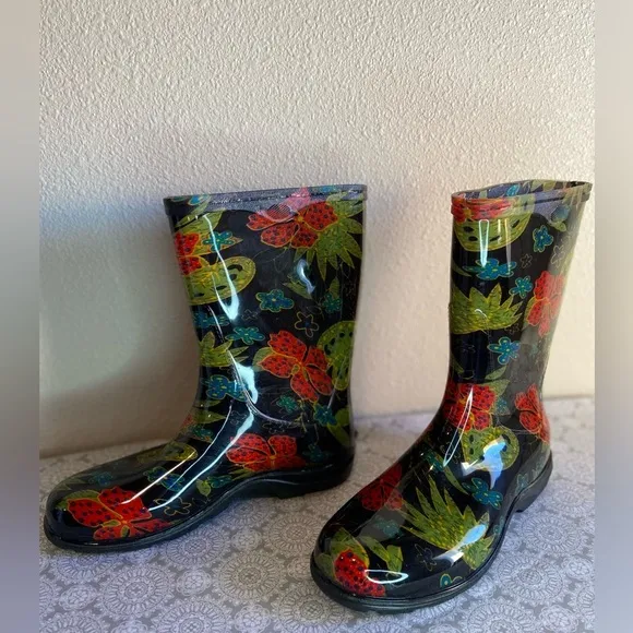 Sloggers~Fashion Floral~Waterproof~Rain &amp; Garden Boots w/Traction Control~Size 9