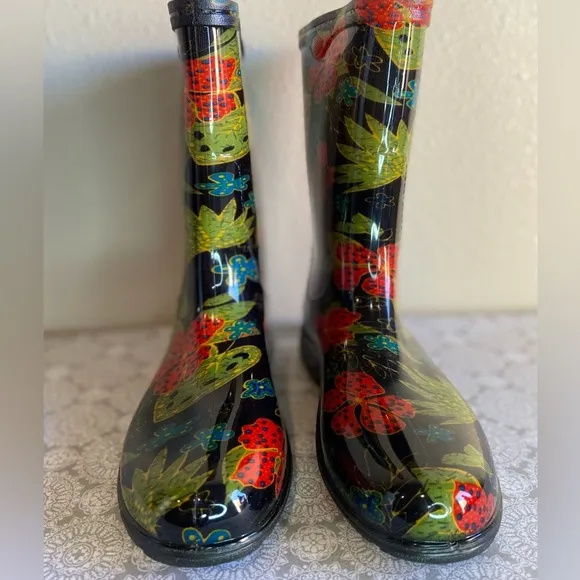 Sloggers~Fashion Floral~Waterproof~Rain &amp; Garden Boots w/Traction Control~Size 9