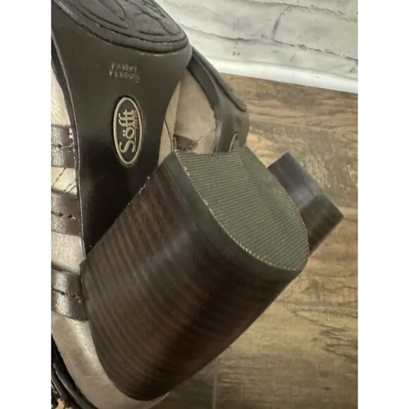 Sofft Size 10M Arminda Bootie Strappy Ankle‎ Block Heel Comfort Shoe Brown