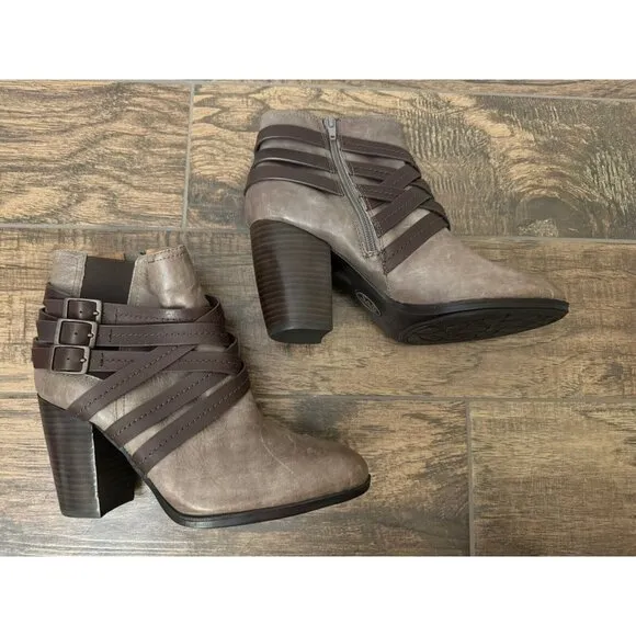 Sofft Size 10M Arminda Bootie Strappy Ankle‎ Block Heel Comfort Shoe Brown