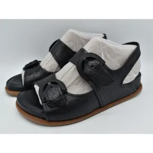 Sofft Womens Size 8.5 Adalia Croc Embossed Black Suede Leather Sandals Shoes