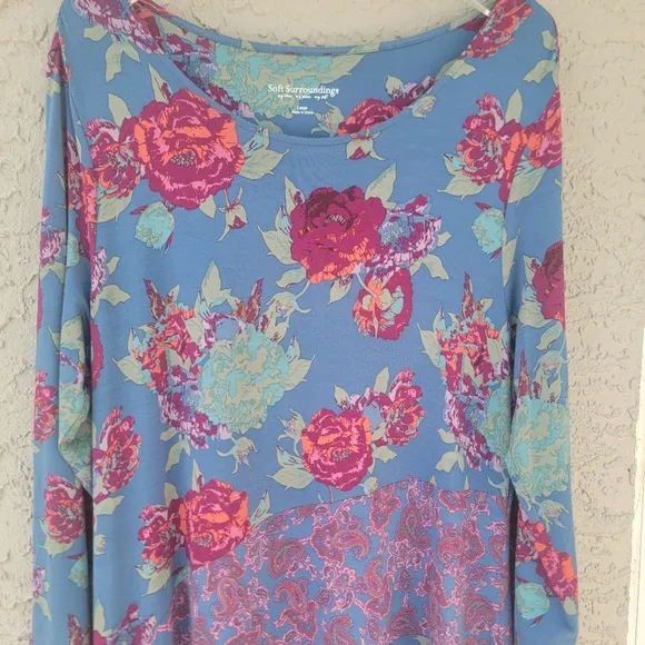 Soft Surroundings bohemian multi media floral lagenlook Alcott dress size Large