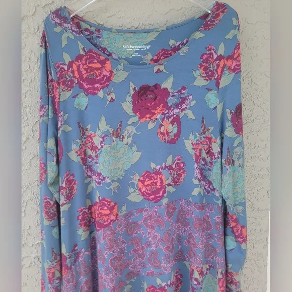 Soft Surroundings bohemian multi media floral lagenlook Alcott dress size Large