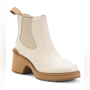 SOREL Cream Suede Hi Line Heel Lace Up Boots