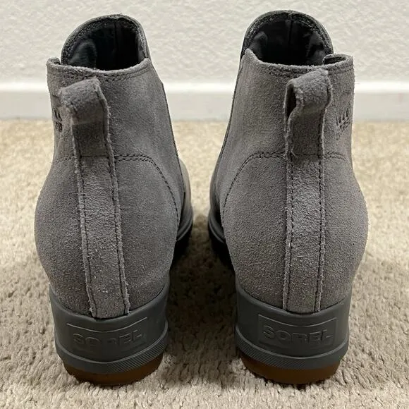 Sorel Evie II Leather Grey Wedge Ankle Boots Size 7.5 Outdoor Weatherproof