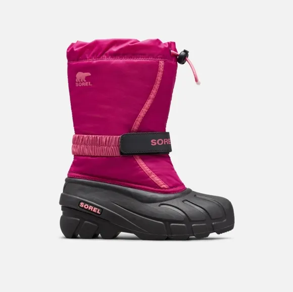 Sorel Flurry Kids Insulated Snow Boots Deep Blush/Tropic Pink Youth Size 2
