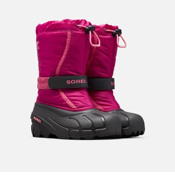 Sorel Flurry Kids Insulated Snow Boots Deep Blush/Tropic Pink Youth Size 2