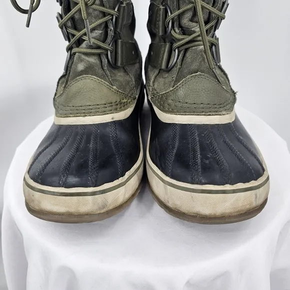 Sorel Joan of Arctic Winter Snow Boot Lace Up Faux Fur Cuff Trim Olive Green W 9