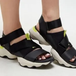 Sorel Kinetic Impact Black Shoes Women's Size 9 Ankle Leather Strap Sandals