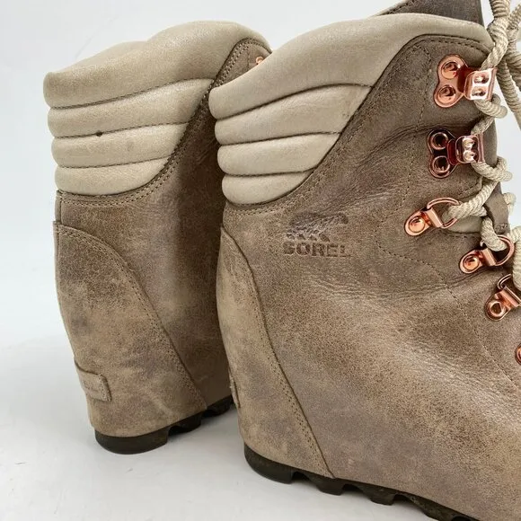 Sorel Tan Lace Up Wedge Heeled Boots | Size 8.5