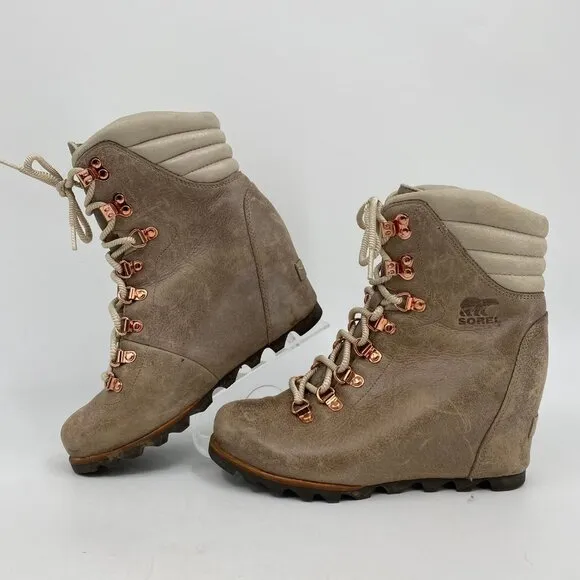 Sorel Tan Lace Up Wedge Heeled Boots | Size 8.5
