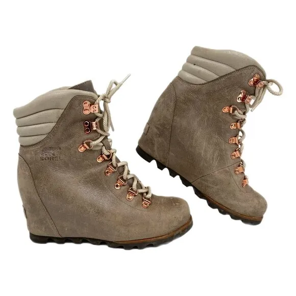 Sorel Tan Lace Up Wedge Heeled Boots | Size 8.5