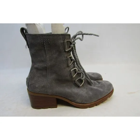 Sorel Womens Size 8 Gray Suede Lace Up Ankle Fashion Boots Bootie