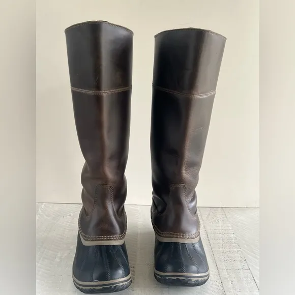 Sorel Women’s Slimpack Riding Tall II Leather Upper Brown &amp; Charcoal Boots sz 8