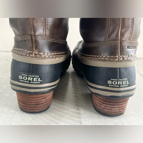 Sorel Women’s Slimpack Riding Tall II Leather Upper Brown &amp; Charcoal Boots sz 8