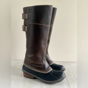 Sorel Women’s Slimpack Riding Tall II Leather Upper Brown &amp; Charcoal Boots sz 8
