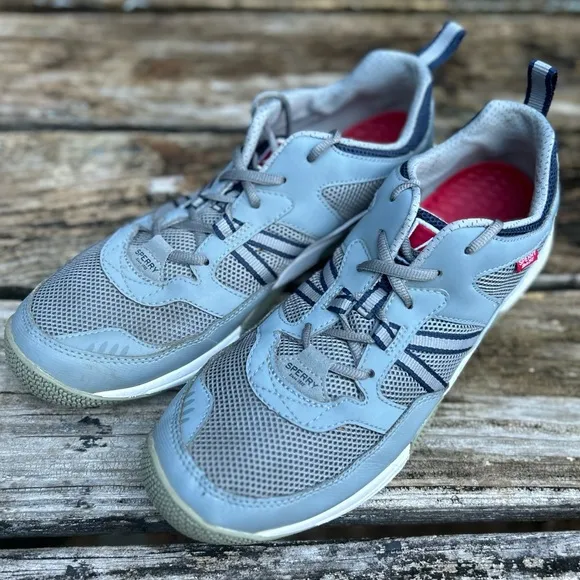 Sperry Harbormaster Men’s Gray Leather &amp; Mesh Boating Shoes Size 11.5