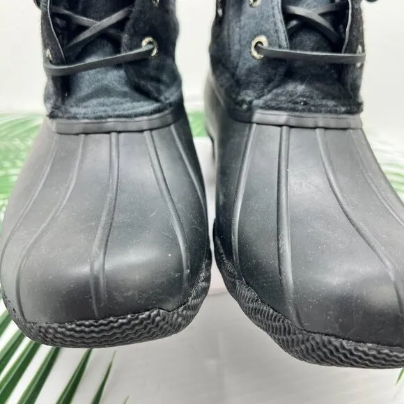 Sperry Saltwater Women’s Check Black Side Zip Lace UP Duck Boots Size 6 NWOB