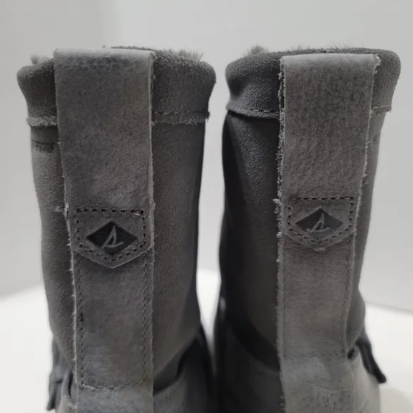Sperry Women's Maritime Step Waterproof Faux Fur Lined Gray Leather Boots Size12