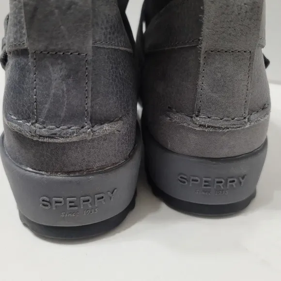Sperry Women's Maritime Step Waterproof Faux Fur Lined Gray Leather Boots Size12