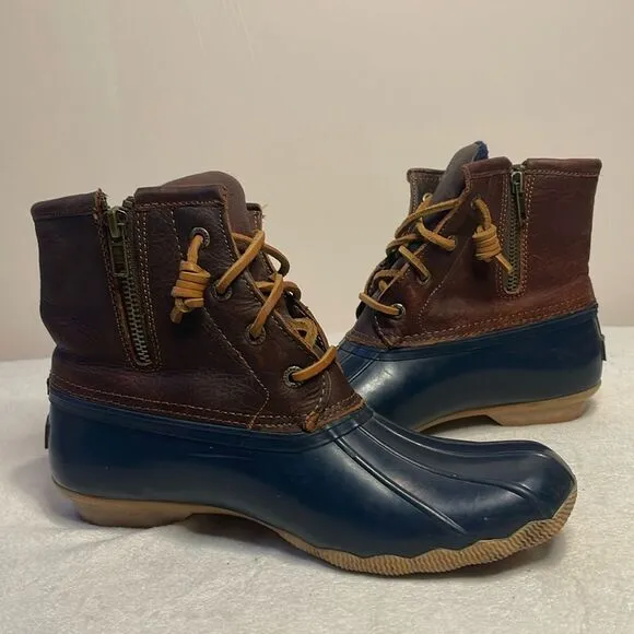 Sperry- Women’s Saltwater Leather Blue &amp; Brown Rain/Outdoor/Duck Boots- Size 8