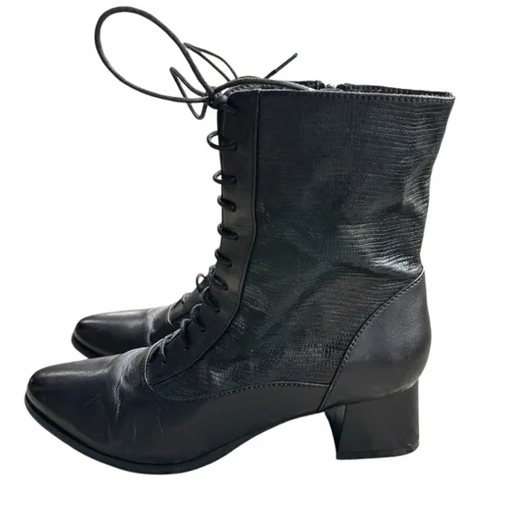 Spring Step Sammy Granny Boots Black Leather Zip Mid Calf Witchy Goth Preppy 39