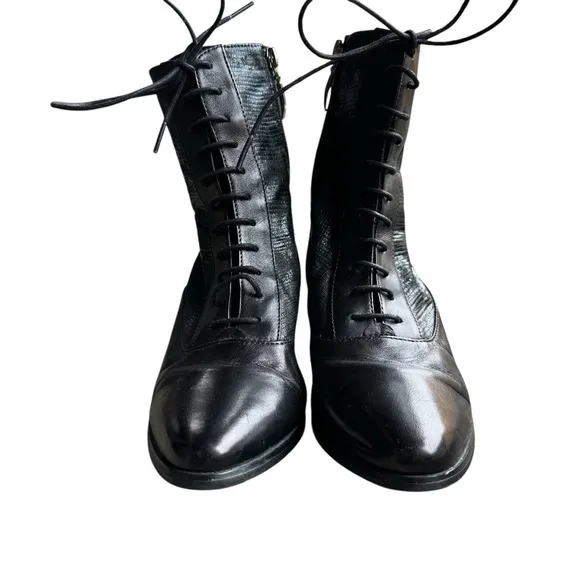 Spring Step Sammy Granny Boots Black Leather Zip Mid Calf Witchy Goth Preppy 39