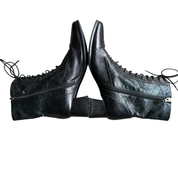 Spring Step Sammy Granny Boots Black Leather Zip Mid Calf Witchy Goth Preppy 39